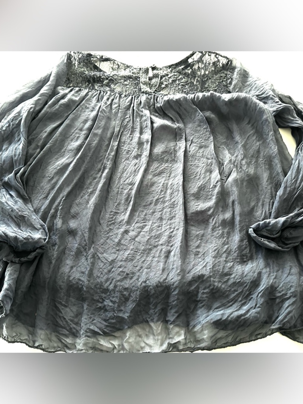 Guilia silk blouse from Italy.  Muted blue color.  Size L